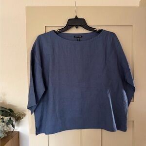 Eileen Fisher L Indigo Boxy Shirt Top Blue